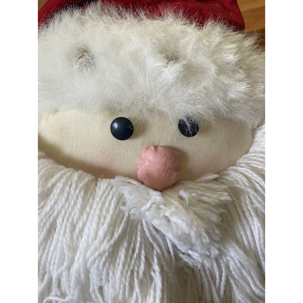 Large Vintage Handmade 80s 90s Christmas Santa Claus Doll Fabric Bells Yarn 24” - Picture 3 of 6